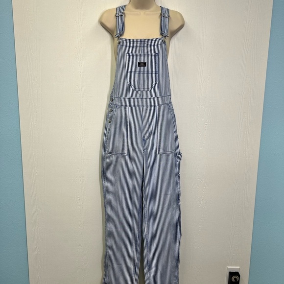 H&M - NWT Twill Dungarees Blue And White Stripe Adjustable Strap Overalls XXS - Picture 3 of 13